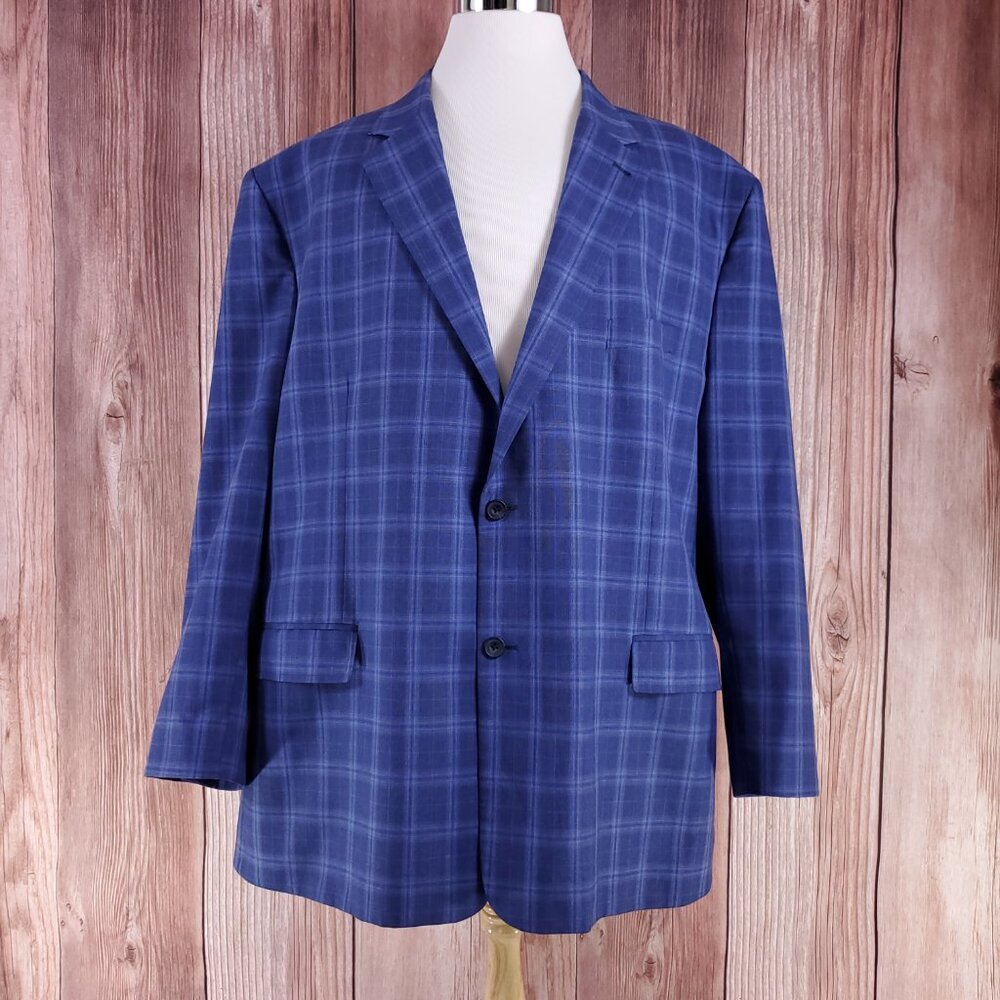 Oak Hill Mens 3XLT Blue Plaid Check Blazer Sport Coat Double Vented 2 Button
